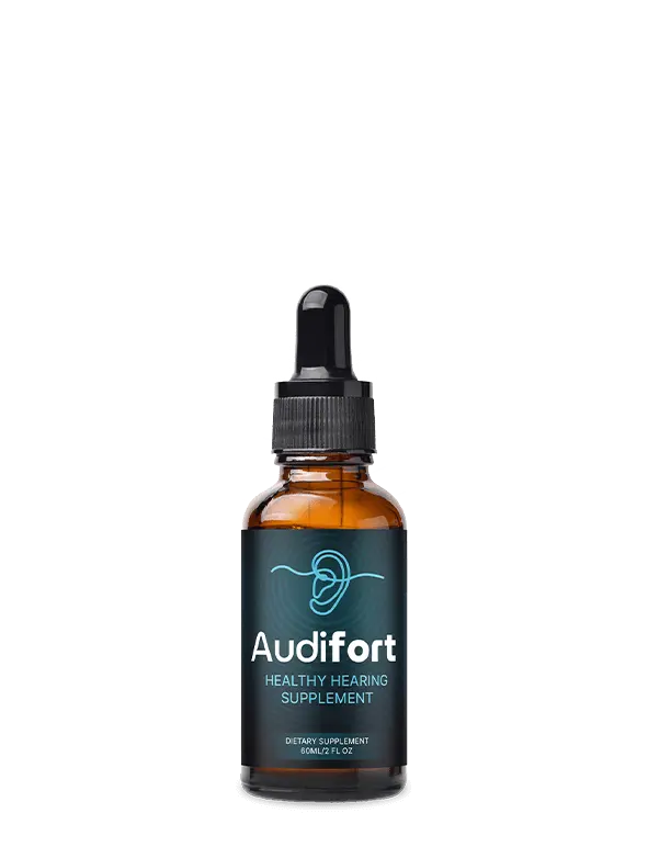 Audifort healthy hearing supplement bottle with dropper, official product photo